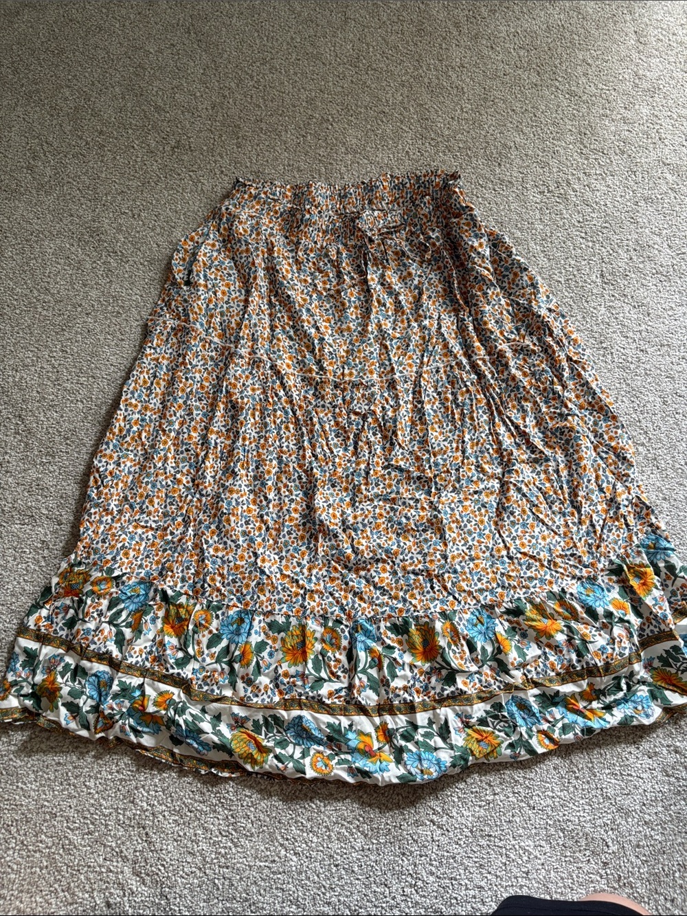 Boho Floral Maxi Skirt - Yellow Floral